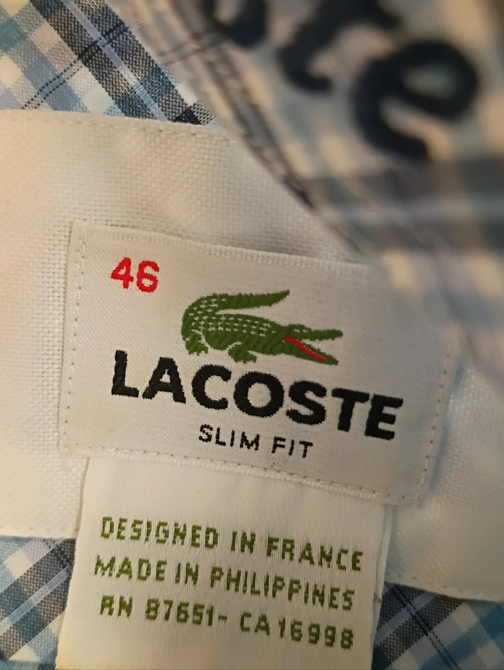 LACOSTE Shirt 2XL 46 Slim Fit Button Down Blue Plaid Short Sleeve - Picture 3 of 6